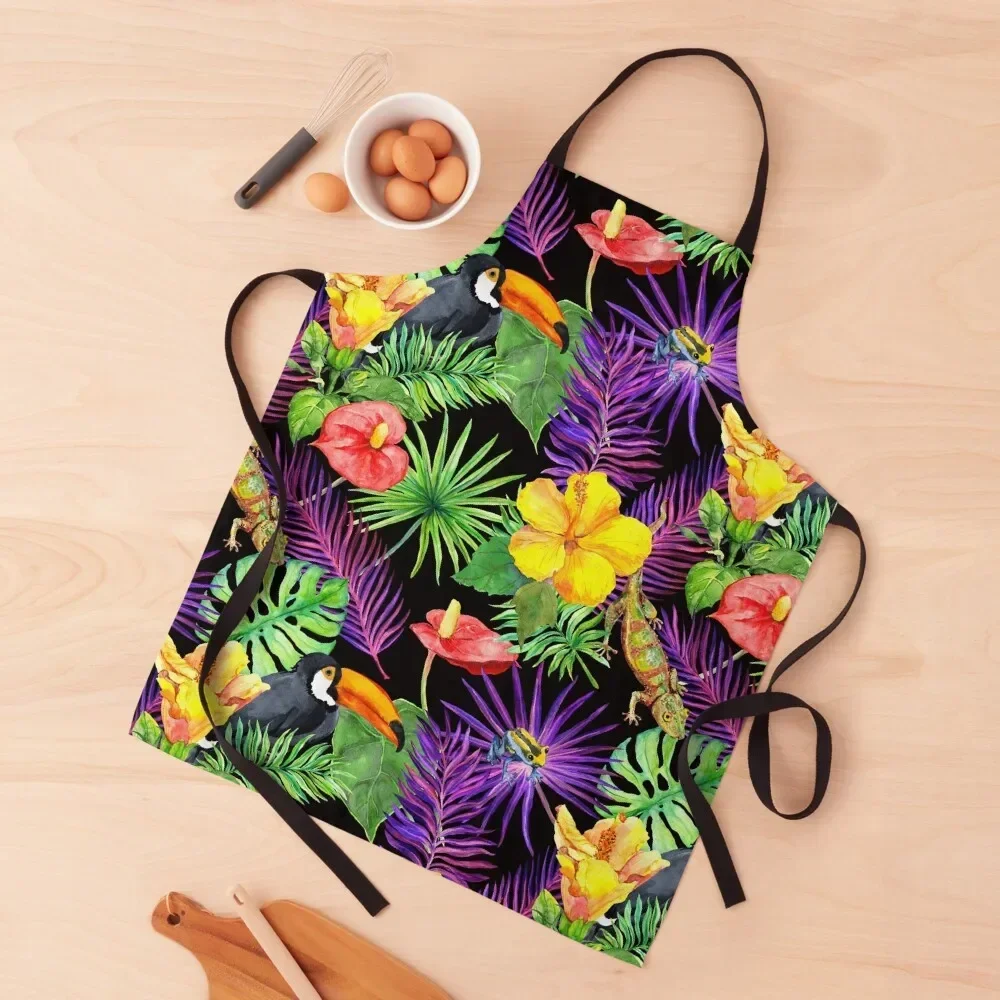 

Hawaii Tropical Leaves Flower Pattern Apron Chef Uniform For Men For Kitchen Apron