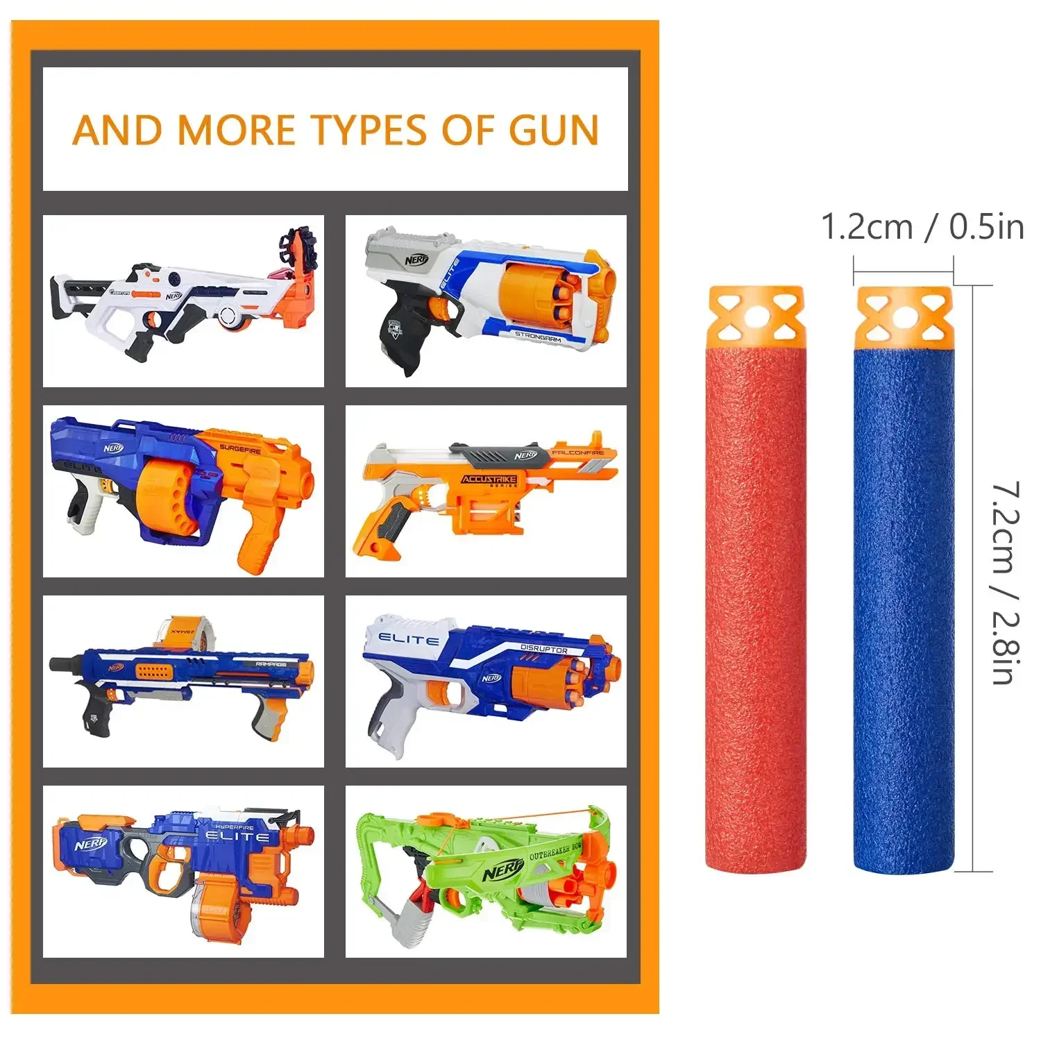 200 pezzi di ricarica freccette per N-Strike Elite Series Blasters pistole giocattolo compleanno per bambini giochi di ruolo battaglia proiettili di schiuma gioco regalo