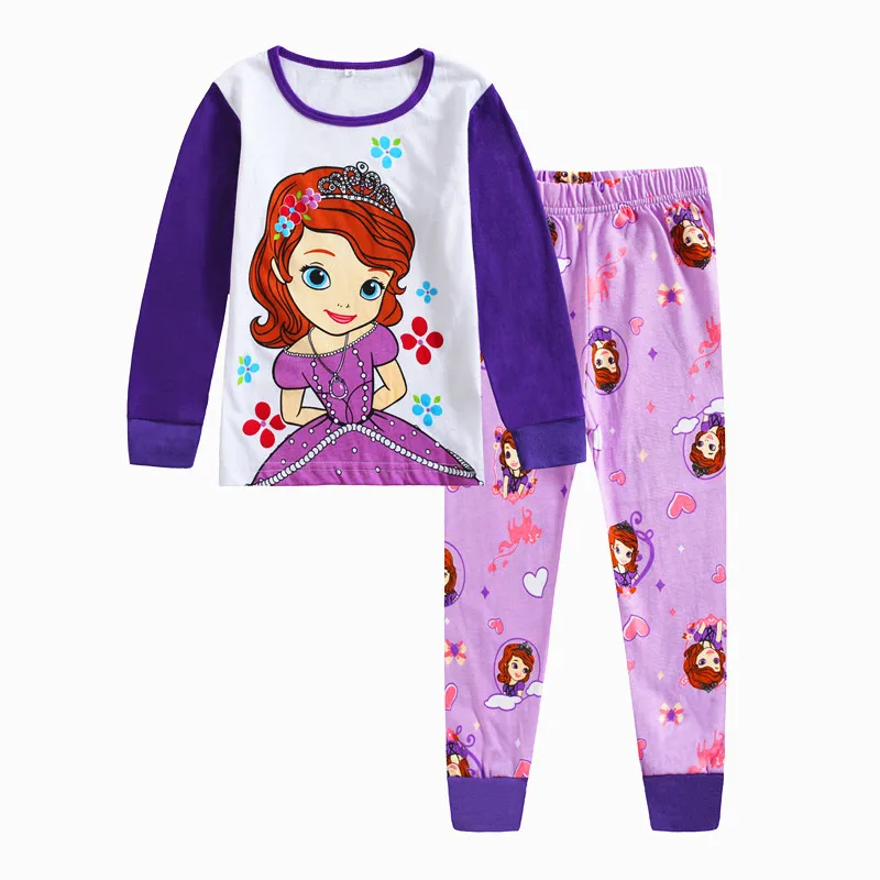 Conjuntos de ropa de dormir para niños, pijamas de algodón para niñas pequeñas, ropa de dormir de dibujos animados Sophia, Rapunzel, primavera y