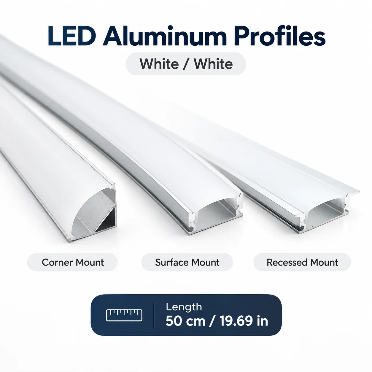 LED Aluminum profile 0.5m W/U/V shape Corner for 5050 2835 LED Strip Bar Lamp channel Holder White Cover