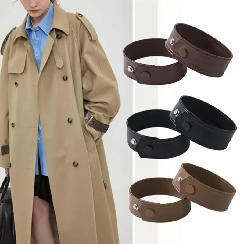 

X4YC 2pack Fashionable Wide Leather Bracelet Adjustable Sleeve Coat Garters