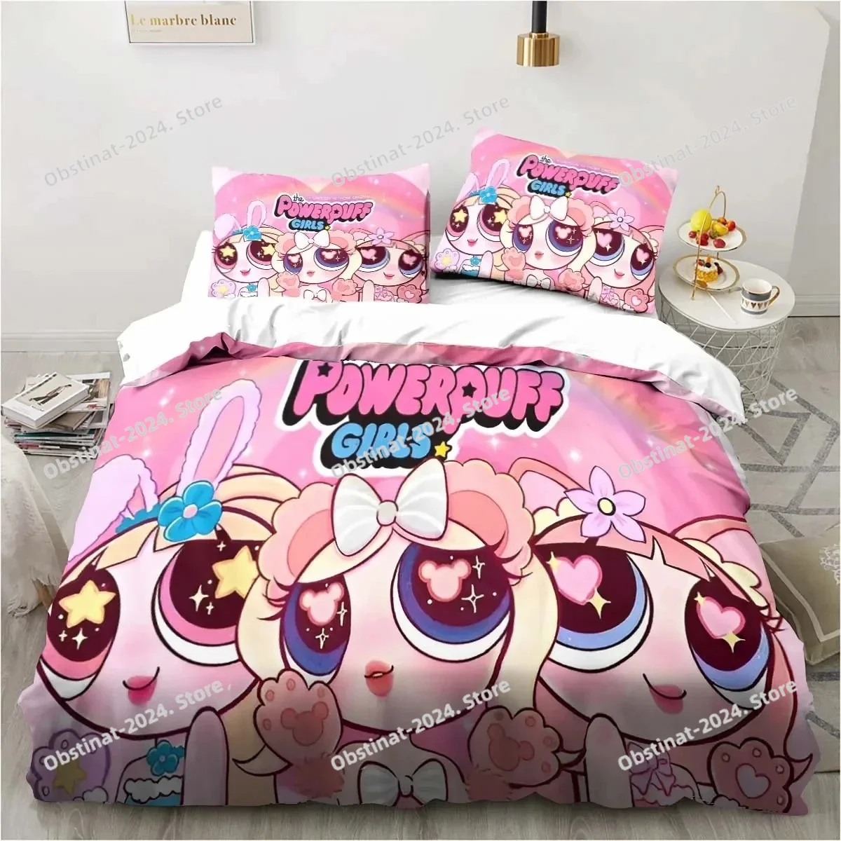 

Anime Powerpuff Cute Grils Cartoon Bedding Set Duvet Cover Bed Set Quilt Cover Pillowcase Comforter king Queen Size Boys Adult