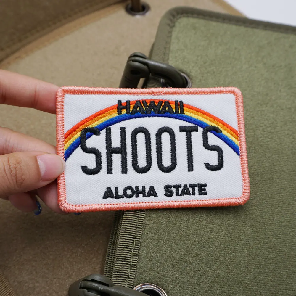 hawaii shoots aloha state,High quality embroidery patches,Tags and badges with hooks ,for clothing ,hats and backpacks