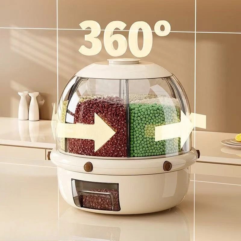 Rotating Rice Bucket Divided Grain Storage Box Kitchen Sealed Rice Jar Household Insect Proof And Moisture Proof Rice