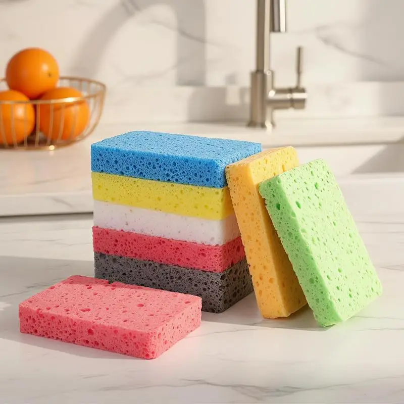 Absorbent Dishwashing Sponge Thickened Wood Pulp Cotton Scouring Pad Reusable Non-Stick Oil for Kitchen Dish Washing