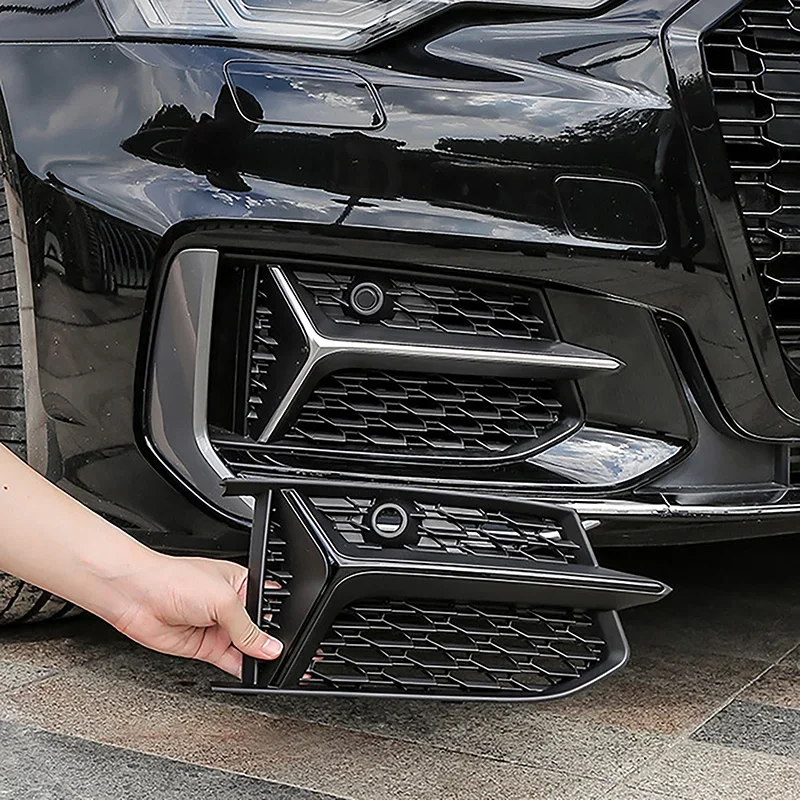 2Pcs Car Light Shell Front Bumper Fog Lamp Cover Car Accessories Fit For Audi A6 S-line C8 2018-2024 Not Fit Standard Base Model