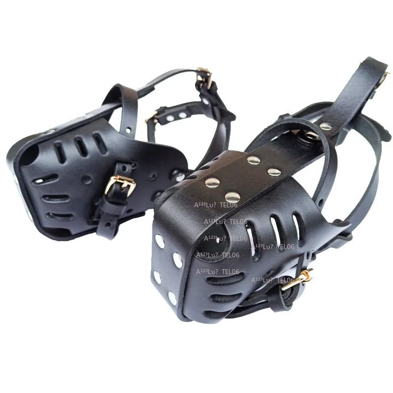 Leather Dog Muzzle for Large Breed Anti Bark Bite Scavenging Heavy Duty Cage for Malinois