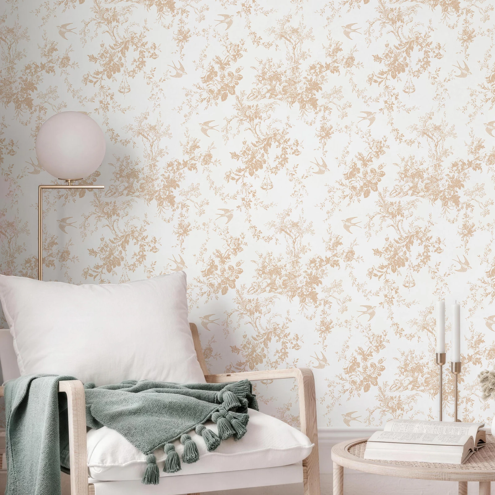 Floral Peel and Stick Wallpaper Vintage Champagne Blue Self Adhesive Wallpaper Botanical Removable Contact Paper for Bedroom