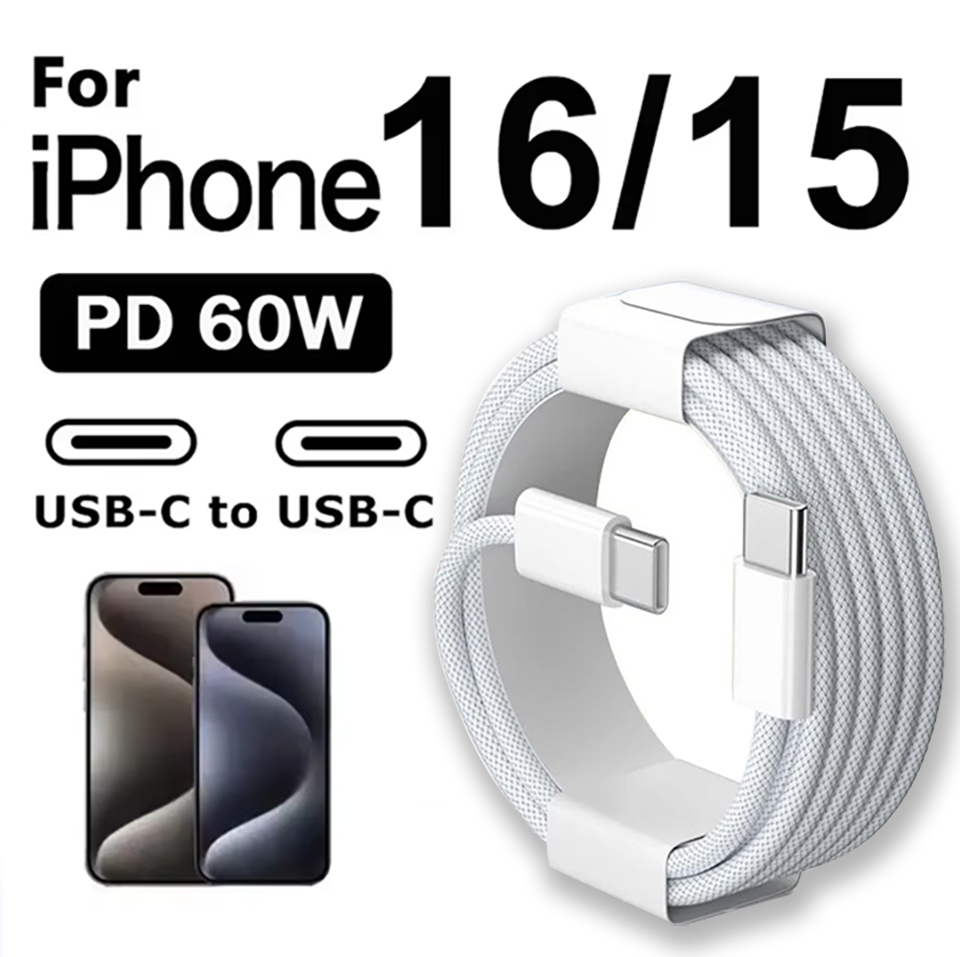  Original 60W PD Type-C to Type-C Fast Charge For Apple iPhone 16 15 Pro Max USB-C Quick Charging Cable For Samsung Xiaomi Huawei 