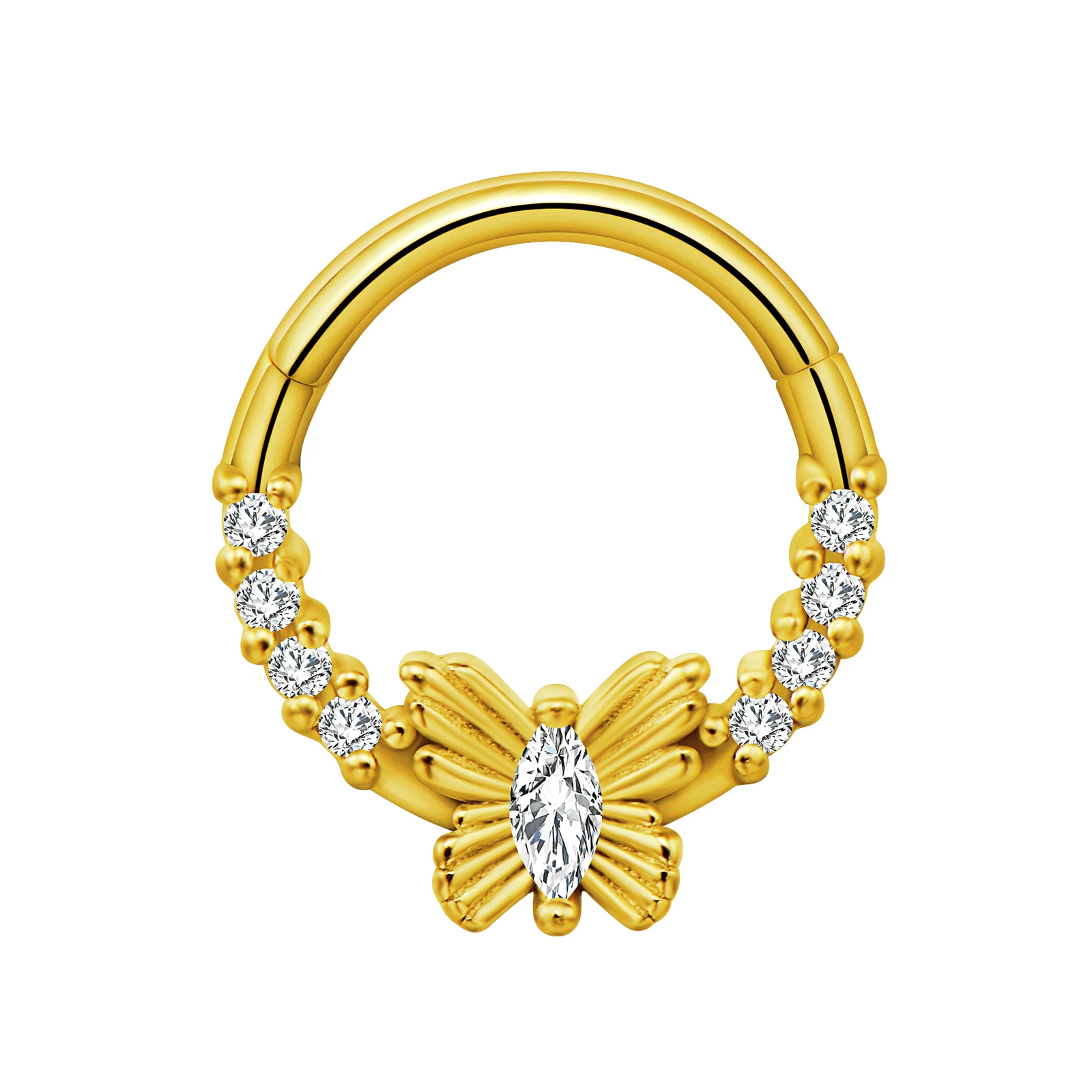 Stainless Steel Hinged Hoop Nose Rings with Butterfly Pattern