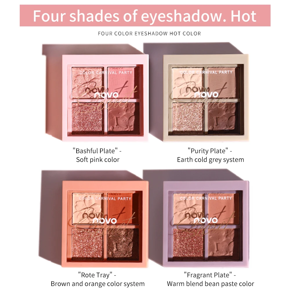 Palette di ombretti a 4 colori: toni opachi e morbidi, lunga durata, trucco occhi, fard, contorni completi e tridimensionali