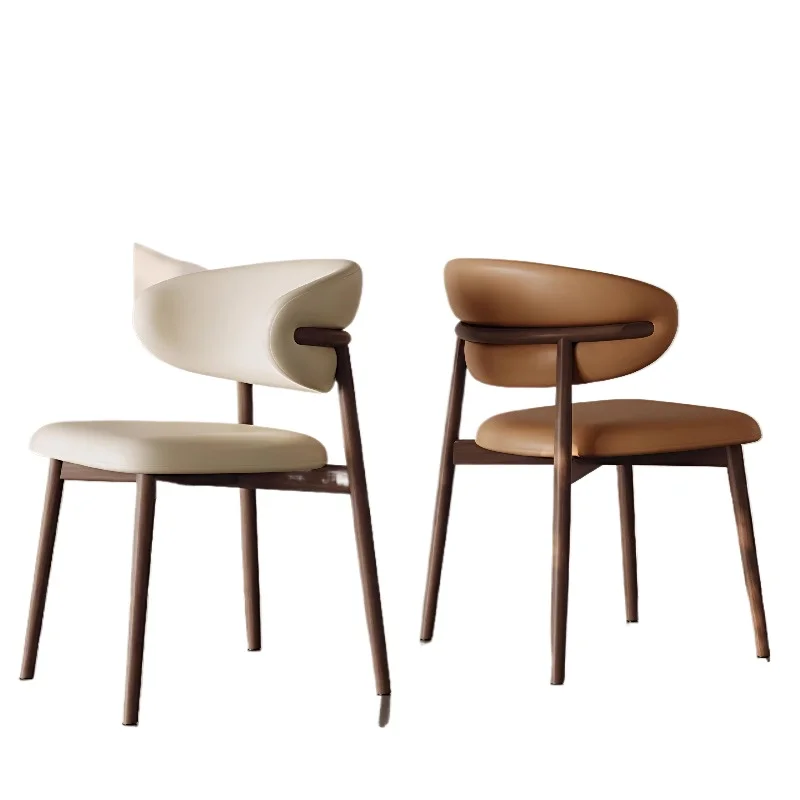 

Modern high-end restaurant lounge chair stackable tan leather elegant wooden restaurant dining chair