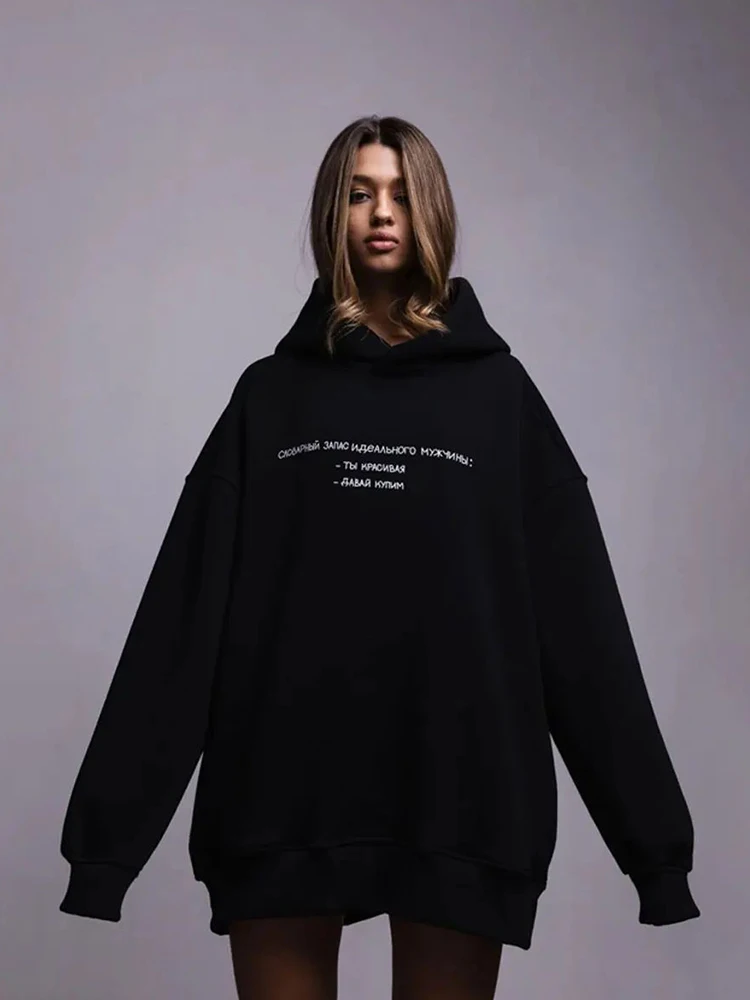 Sudadera con capucha Original con diseño de letras de gran tamaño para Otoño e Invierno Sudadera con capucha informal de calle Y2K a la moda para mujer