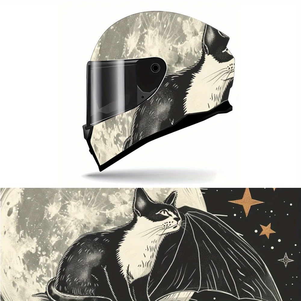 

Whimsical Wing Starry Sky Cat Print Full Helmet Wrap Sticker Motorcycle Helmet Racing Graphic Decal Vinyl Wrap Helmet Decorative
