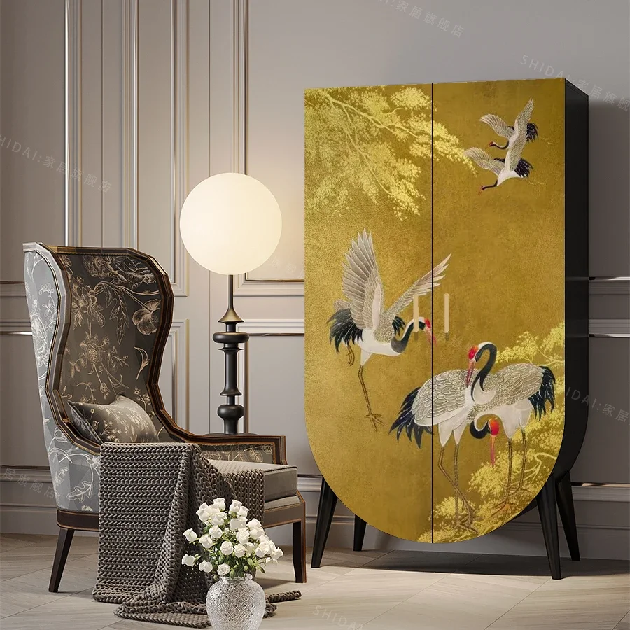 

Crane Solid Wood Wardrobe Bedroom and Household Living Room Installation-Free Storage Cabinet Cloakroom Curio Cabinet