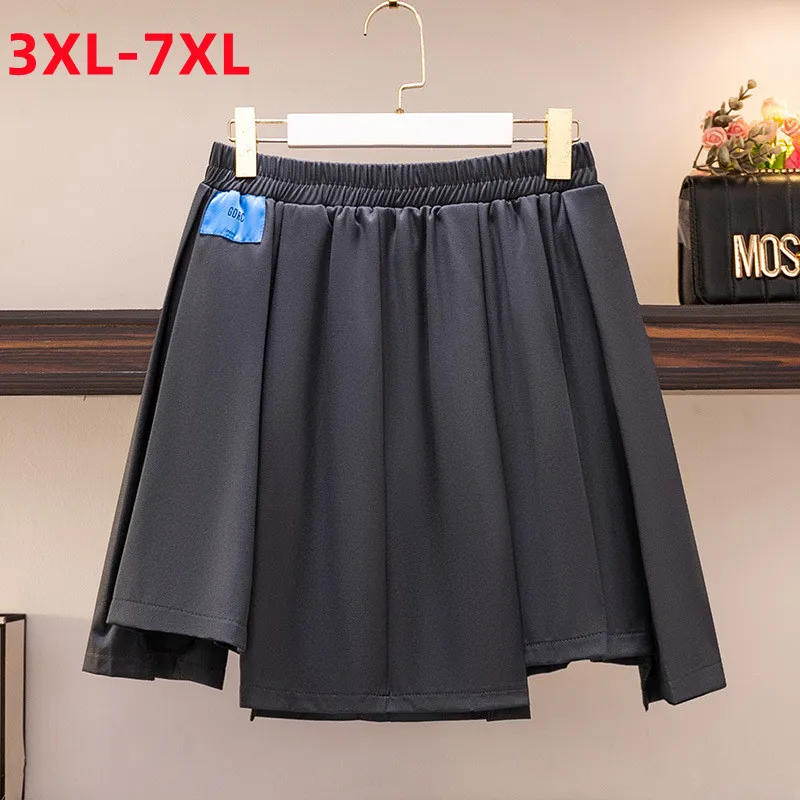 

New 2022 Summer Plus Size Pleated Skirt For Women Large Size A-line Gray Irregular Mini Skirts 3XL 4XL 5XL 6XL 7XL