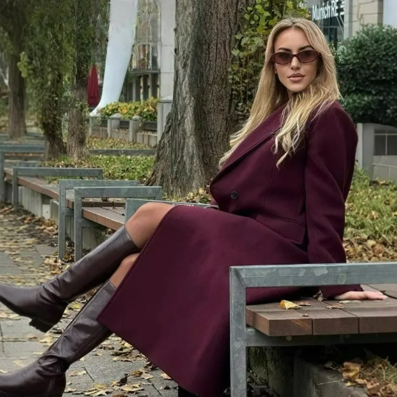 Cross-border AliExpress's Best-selling Autumn European American Style Women's Fashion and Elegant Pocket Accessory Blended Coat