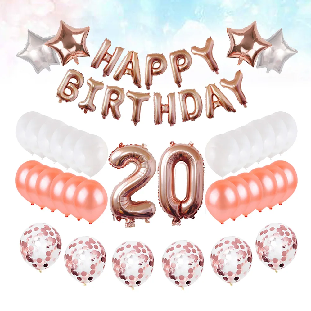 

20 Years Balloon Decoration Set Lightweight Birthday Celebration Happy Printed Girls Women Party Gatherings