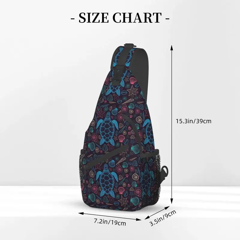 Tartarugas coloridas casuais com conchas, sling bag para viagens, caminhadas, peito de animais oceânicos masculino, mochila transversal, mochila de ombro