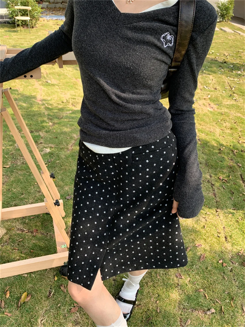 Alien Kitty Chic Polka Dots Mid-Length Skirts Women Vintage Casual Office Lady High Street Elegant All Match Fashion Spring