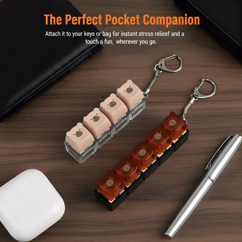Cute Capybara Keyboard Keychain – 4-Key Stress Relief Keyring Toy, Bag Pendant for Couples, Hanging Decoration Gift