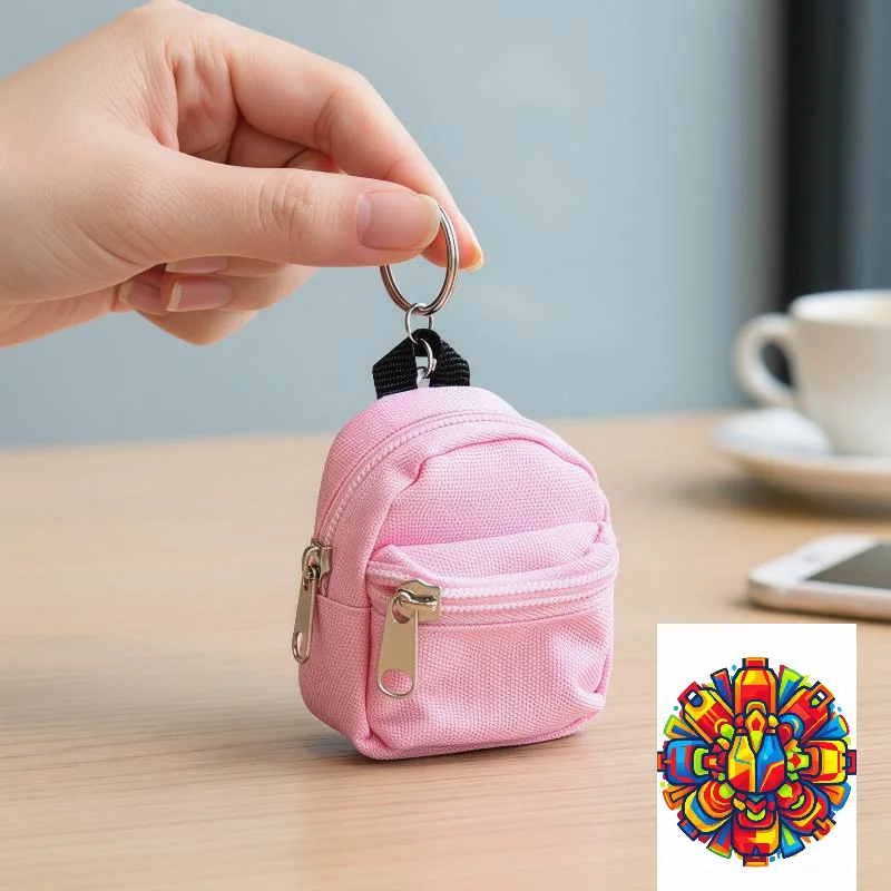 Portable Mini Canvas Backpack Coin Purse with Key Ring Dustproof Zipper Closure Small Storage Bag for Holiday Travel Use