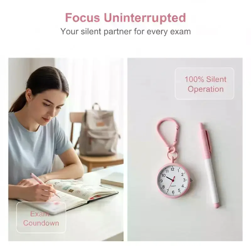Pocket Watch Silent Movement Alloy Case Soft Leather Cover Mini Decor for Students Exam School Daily Use