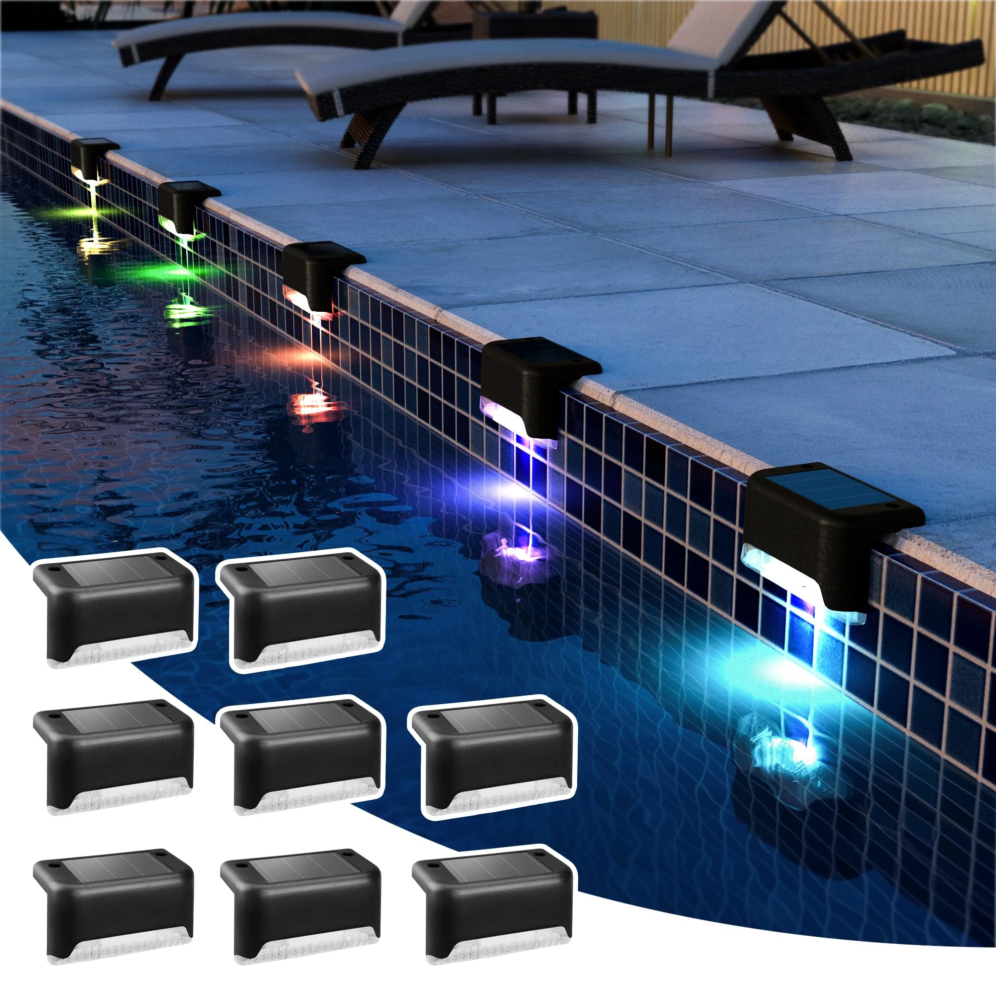 

8Pcs Solar Deck Lights Outdoor Waterproof LED Fence Lights Step Garden Decorate Lamp for Patio Stairs Railing Pathway