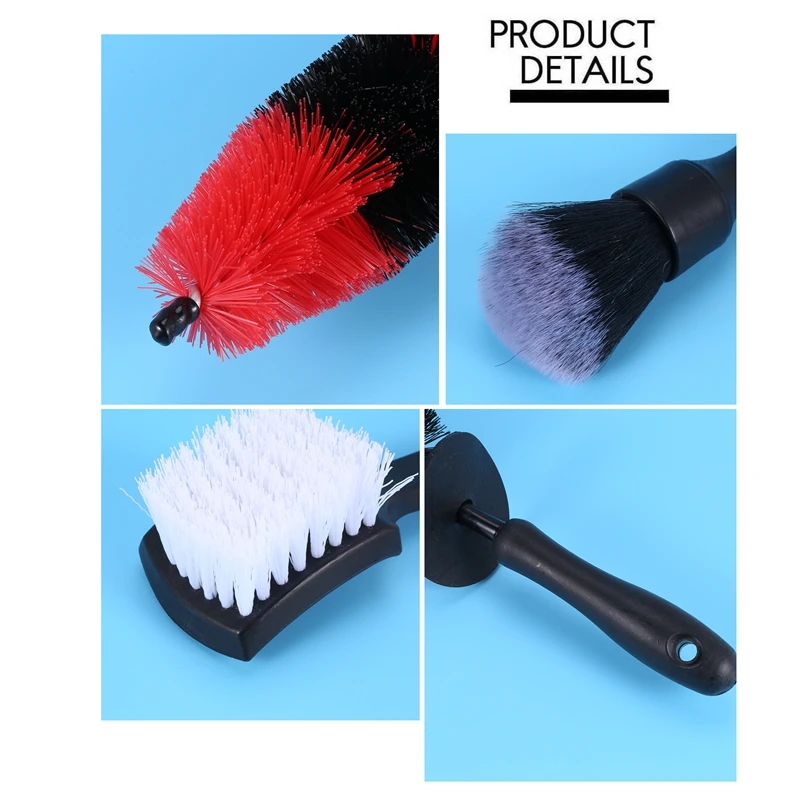 

4Pcs Car Detailing Brush Set, Long Easy Reach Rim Brush, Short Handle Wheel & Tire Brush, Soft Cleaning Detail Brush