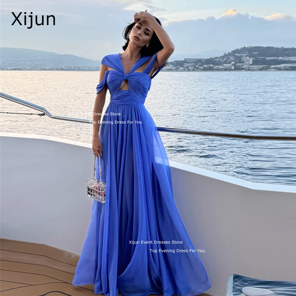 

Xijun Blue Chiffon Long Evening Dresses Asymmetrical Cut-out A-Line Prom Dresses Floor Length Formal Event Prom Gowns 2025 Women