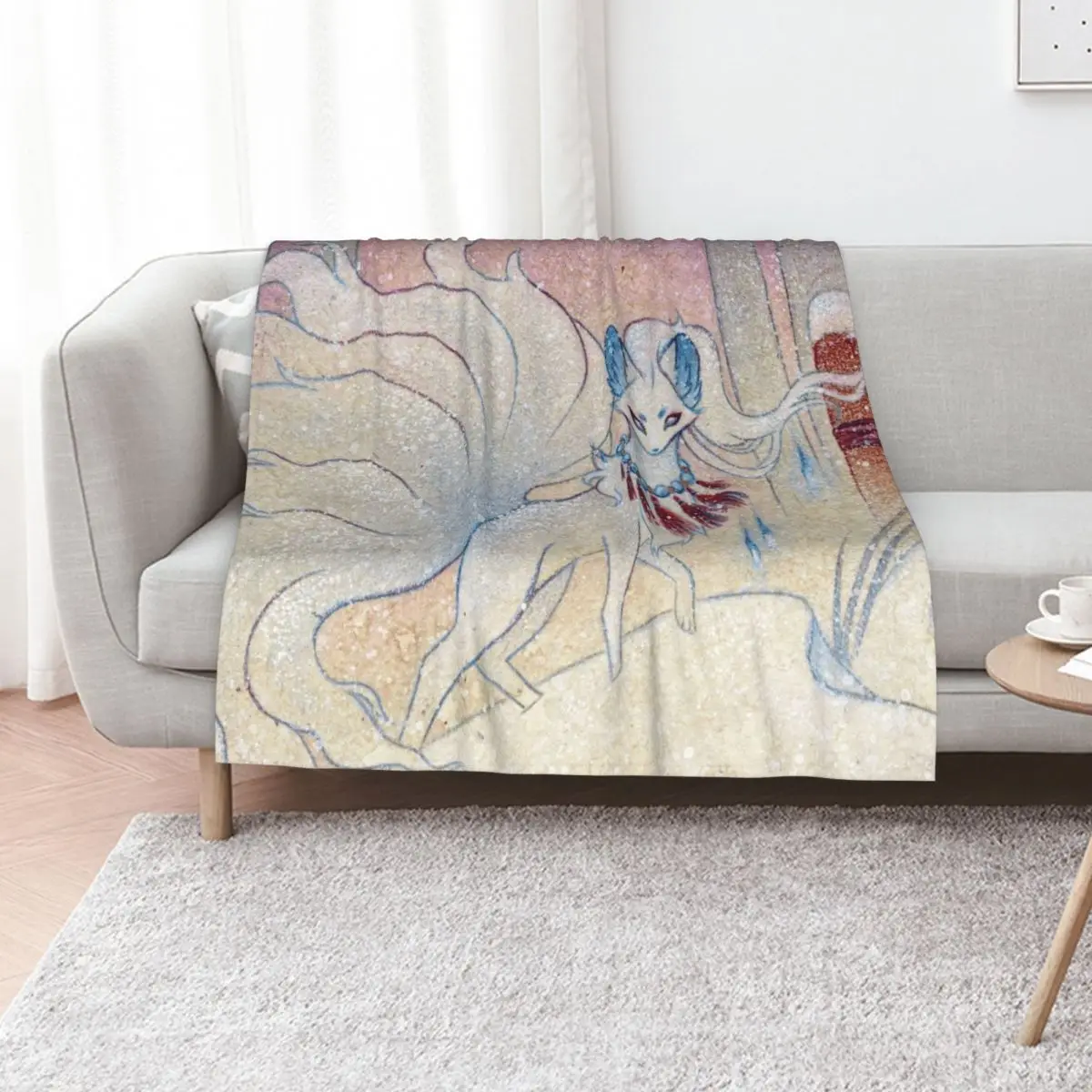 Winter Twilight Kitsune Guardian Throw Blanket Travel Nap Winter beds Hairys Weighted Blankets