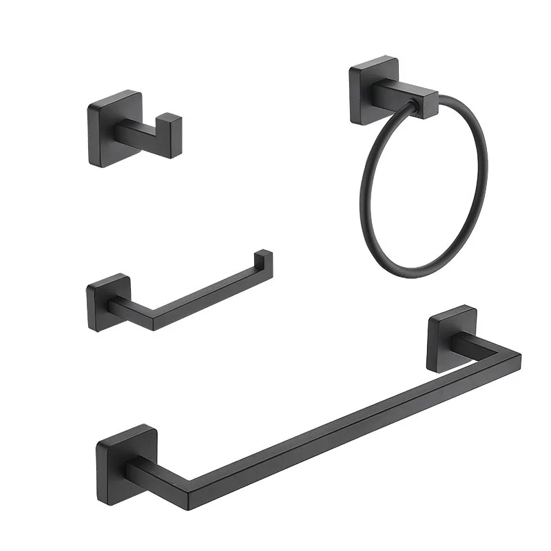 

304 black Stainless Steel Towel Bar Towel Rack Towel Ring Hanging Clothes Hook Paper 4 Pcs 1 Set