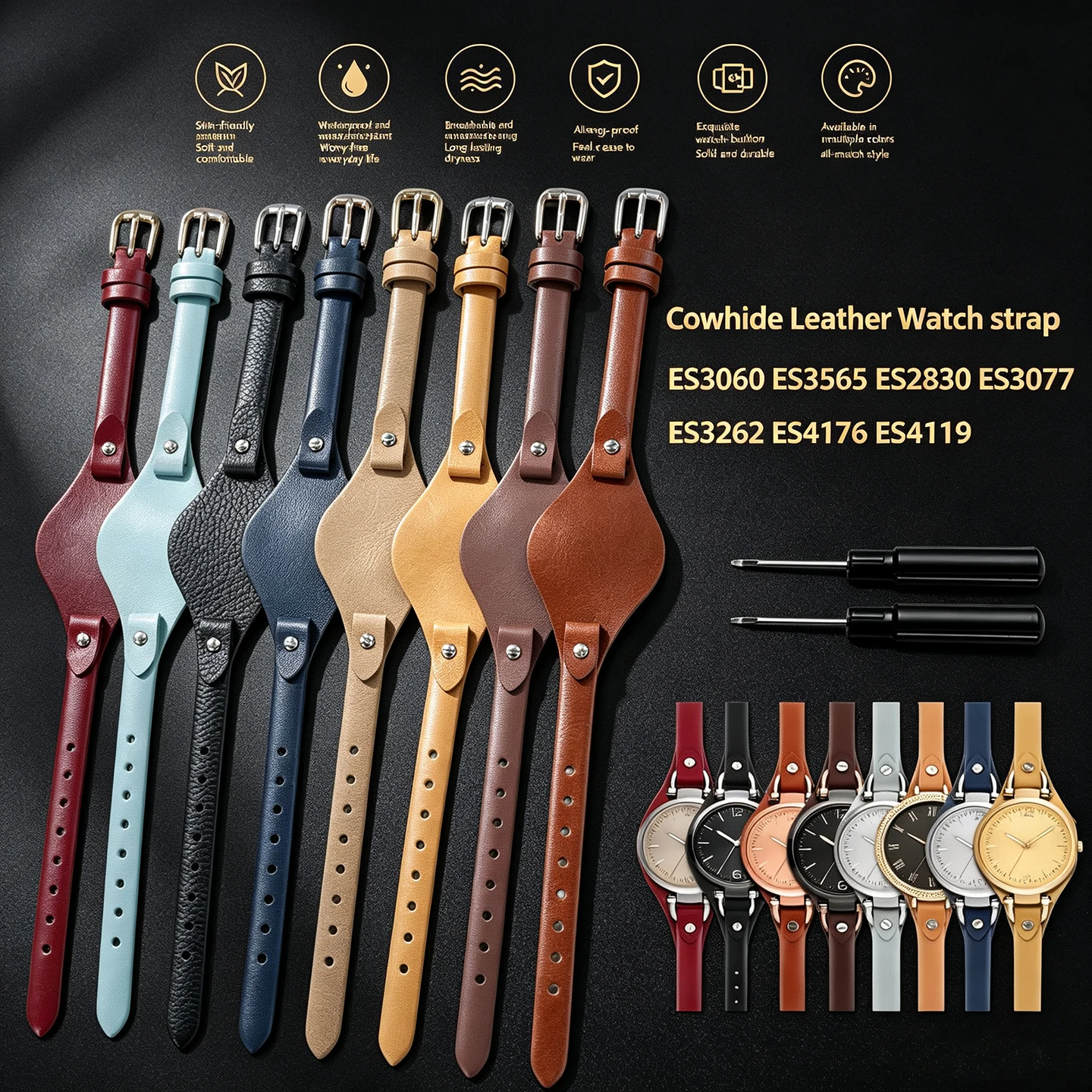 8mm Genuine Soft Cowhide Leather Band Fits Fossil ES3060 ES3565 ES2830 ES3077 ES3262 ES4176 ES4119 Women Small Watch Strap