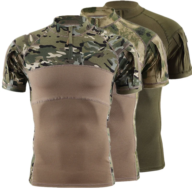 Mens Outdoor Military Combat Shirts Short Sleeve Hunting Clothes Sport Tactical Army Shirt Casual Pullover Tops Hiking T-shirts