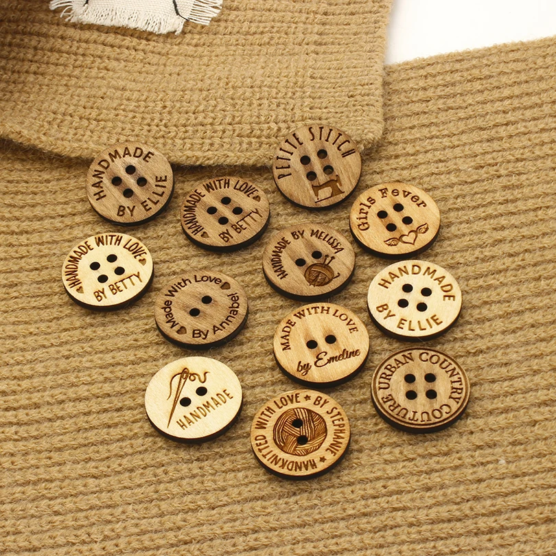 Custom Wooden Buttons, Knitted Items, Crochet Items, Sewing Accessories, Personalized Name, 25mm, MK5805