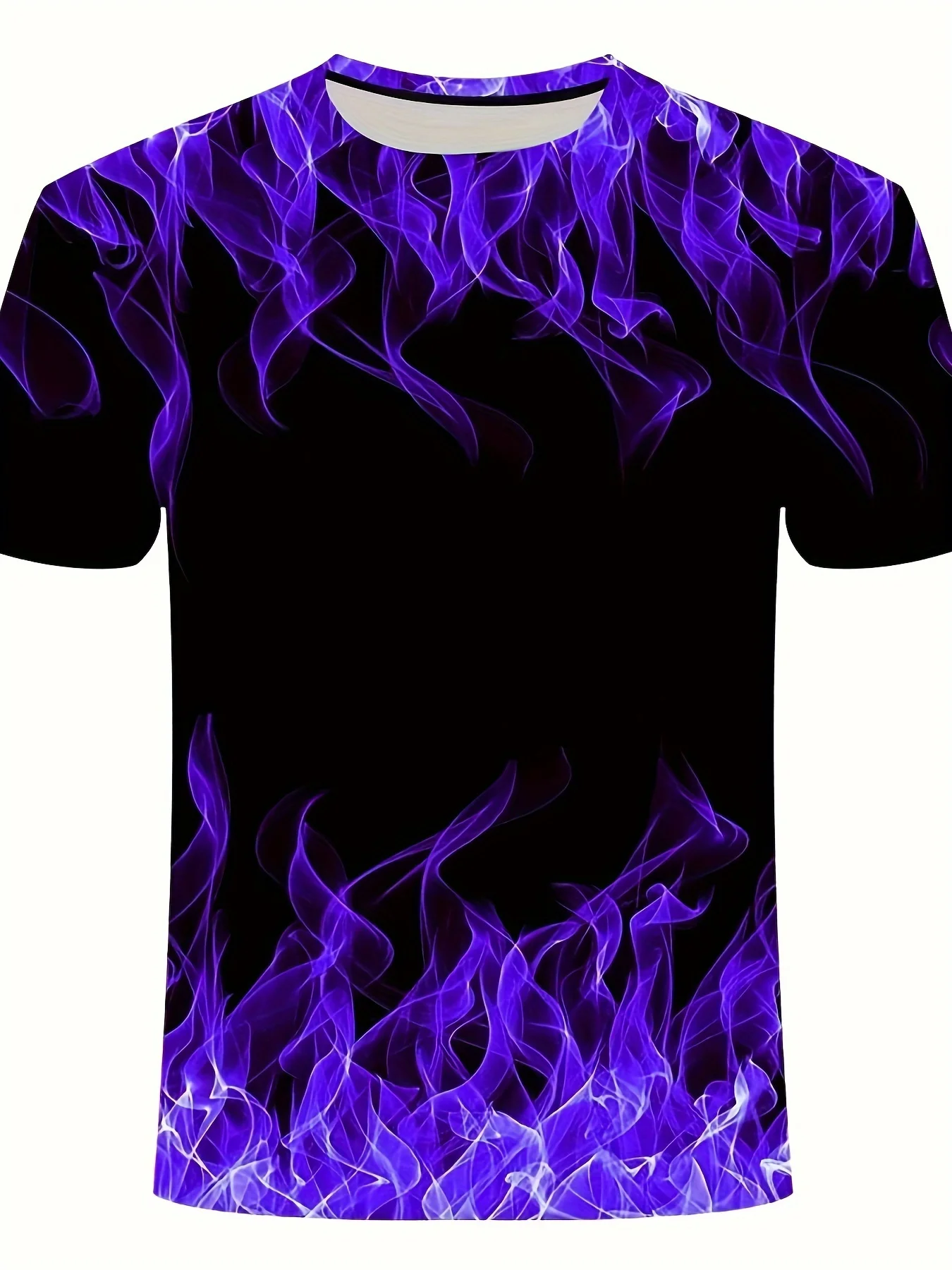 Purple Flame Graphic, Men\'s Trendy 3d Digital Print T-shirt, Casual Stretchy Breathable Short Sleeve Tee For Summer Outdoor