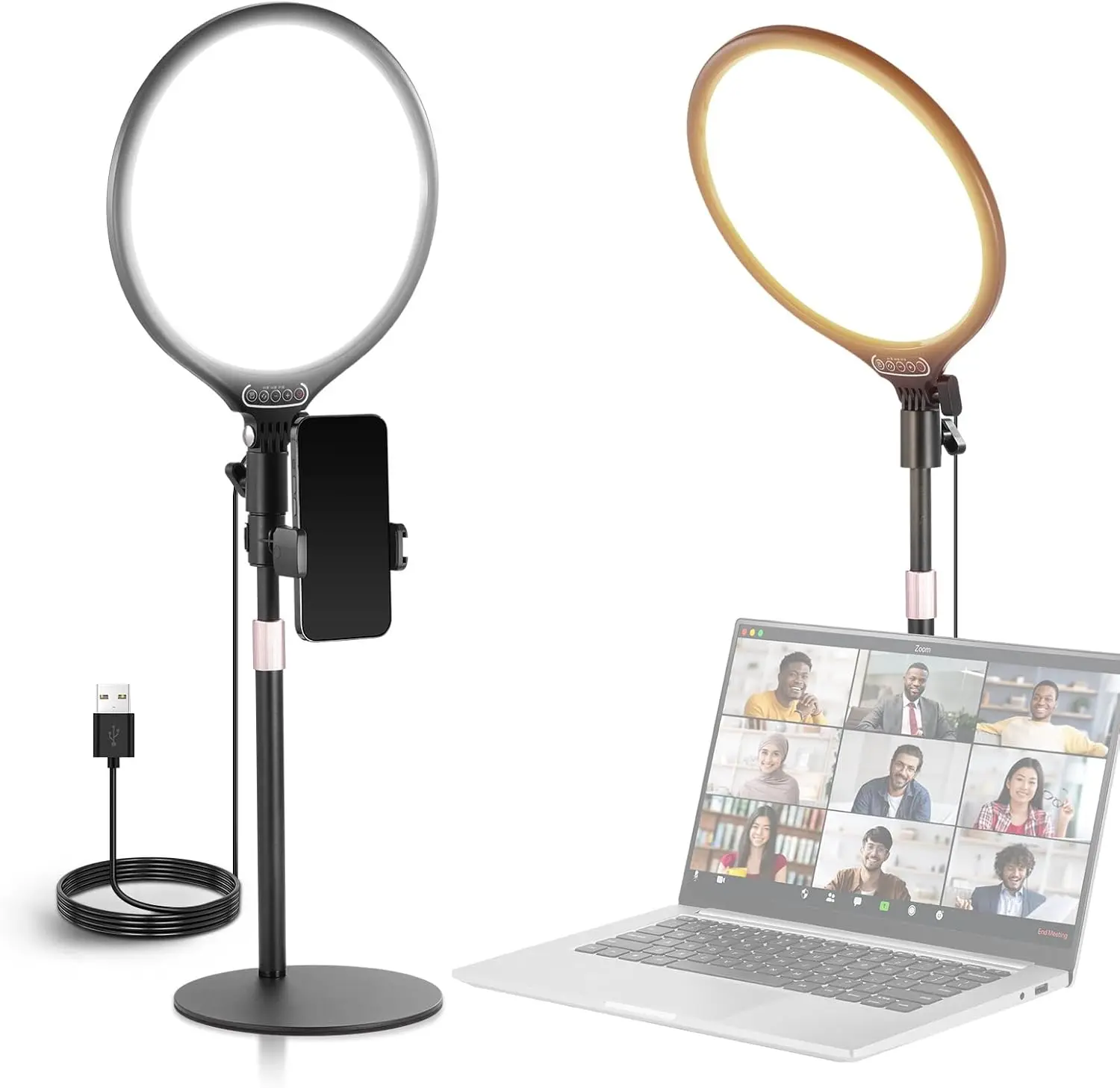 

10.5" Desk Ring Light with Stand, Phone Holder, Timer - 3000-6500K Full Screen LED Panel for Streaming, Makeup, Video Conference