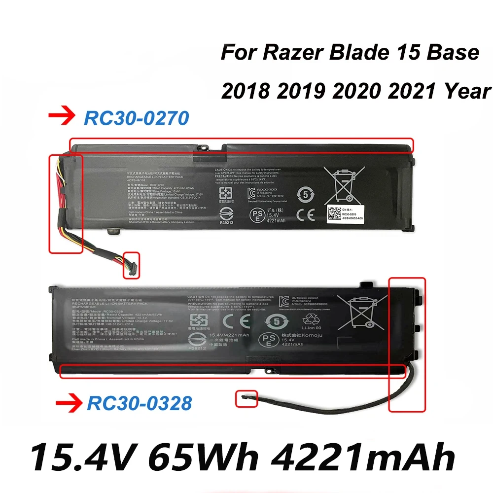 

RC30-0328 RC30-0270 15,4 В 65 Втч Аккумулятор для ноутбука Razer Blade 15 BASE 2018 2019 2020 2021 год RZ09-02705 RZ09-02705E76-R3U1