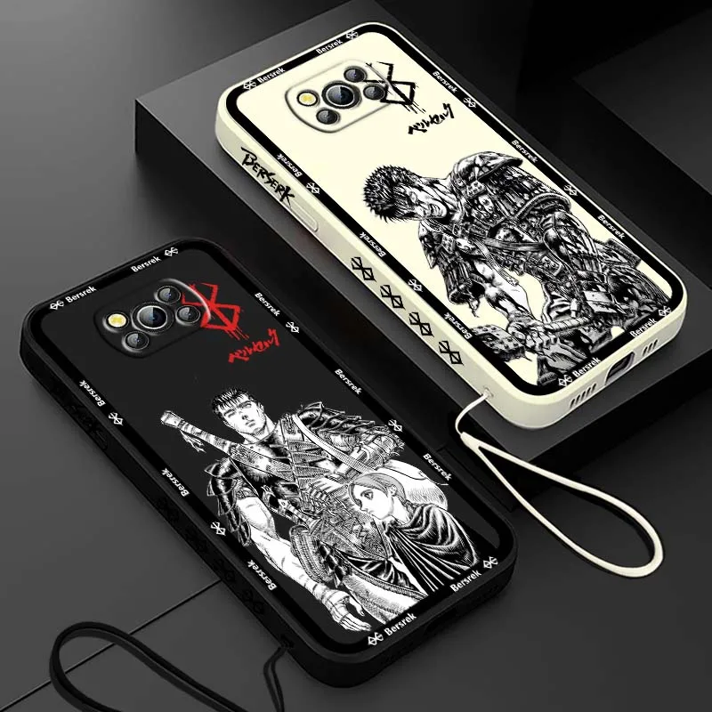 

Japan Anime Berserk Guts Cover For Xiaomi Poco X8 X7 X6 X5 X4 X3 F8 F7 F6 F5 M7 M6 M5 Pro Max Liquid Left Rope Phone Case
