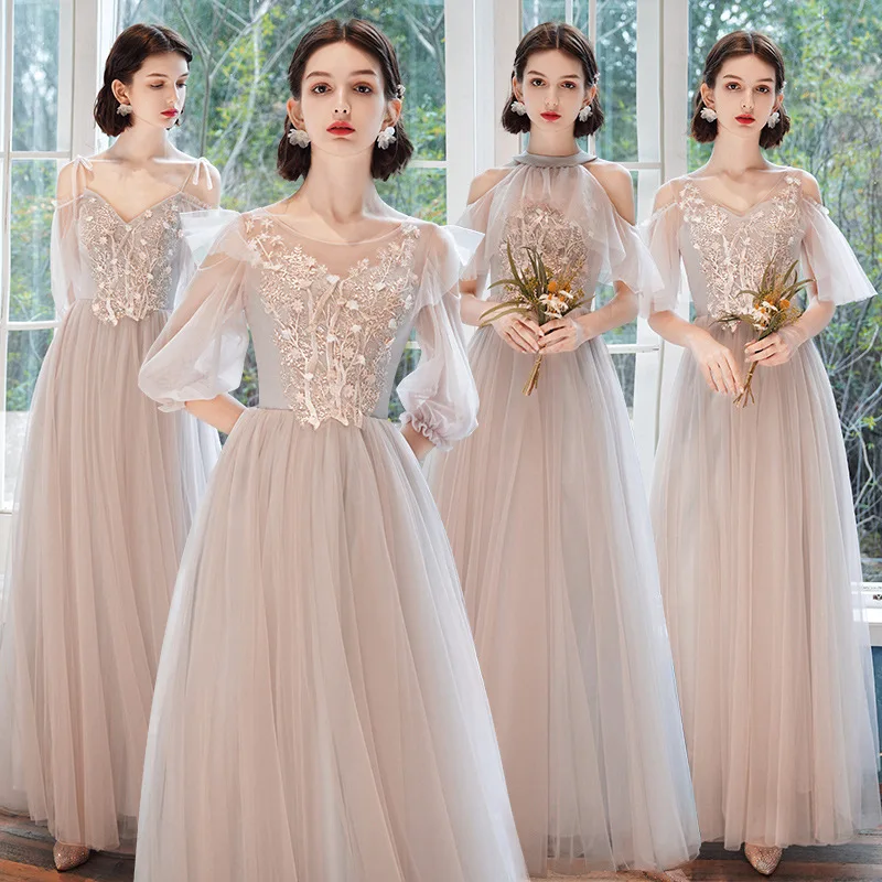 

2025 New Women's Spring Medium To Long Glitter Bridesmaid Dress Fashionable Slimming Wedding Host Fairy Style Dress