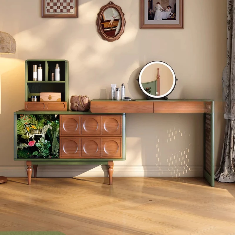 Dresser chest integrated, French retro bedroom retractable medieval solid wood dresser