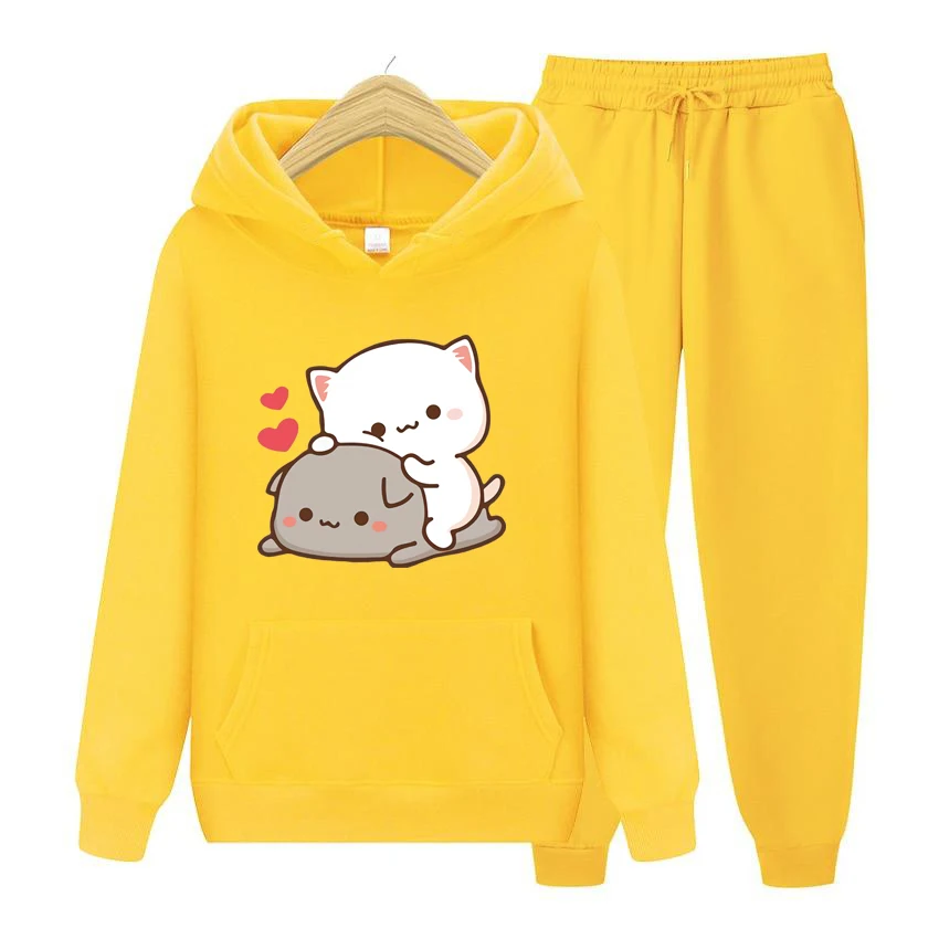 Conjunto de Sudadera con capucha para mujer, ropa holgada de manga larga con estampado de té de burbujas de Bubu y Dudu Drink, estilo Kawaii y Harajuku