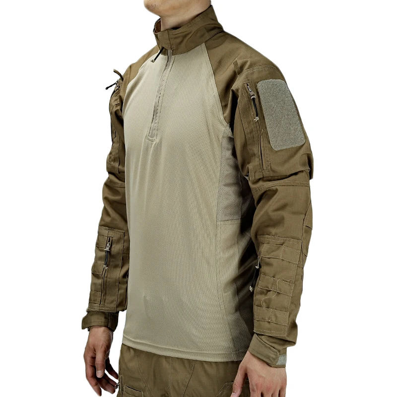 Men's Training Shirt Casual Tactical Top Camouflage Solid Long Sleeve Jacket Spring Autumn Wear-Resistant Outdoor Training Shirt