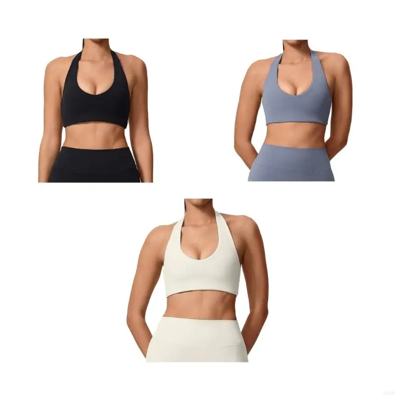 Damen-Trainings-Sport-BH, U-Ausschnitt, Racerback, Twist Tie, X-Rücken, abnehmbare Körbchen, weicher Stoff für Workout, Laufen – Detail 1
