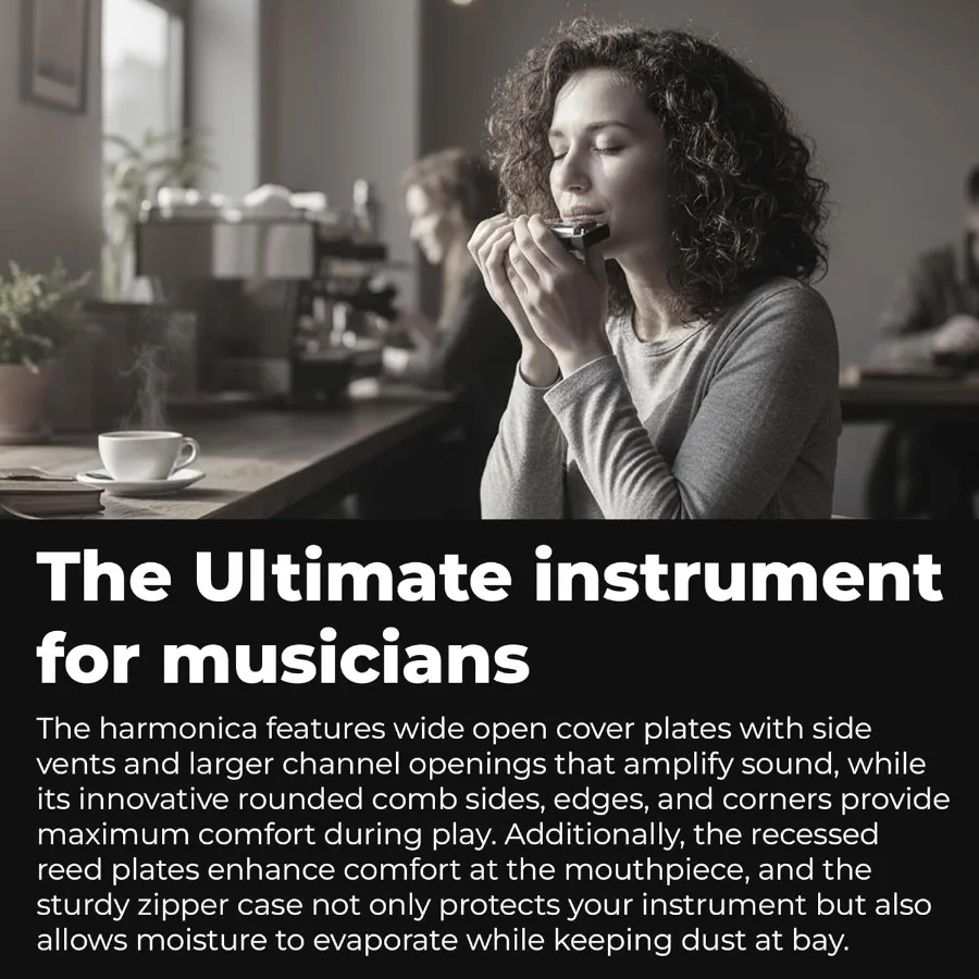 Harmonica à fusée progressif Hohner en clé de C avec pochette de protection et chiffon de polissage Austin Bazaar Premium idéal pour