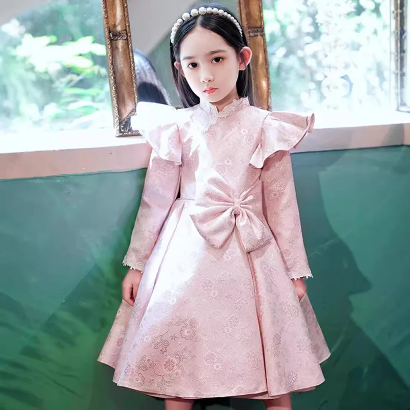 

Розовое детское платье высокого класса с цветочным узором 2022, свадебное платье маленькой принцессы для девочек на день рождения, весна для выступлений на фортепиано