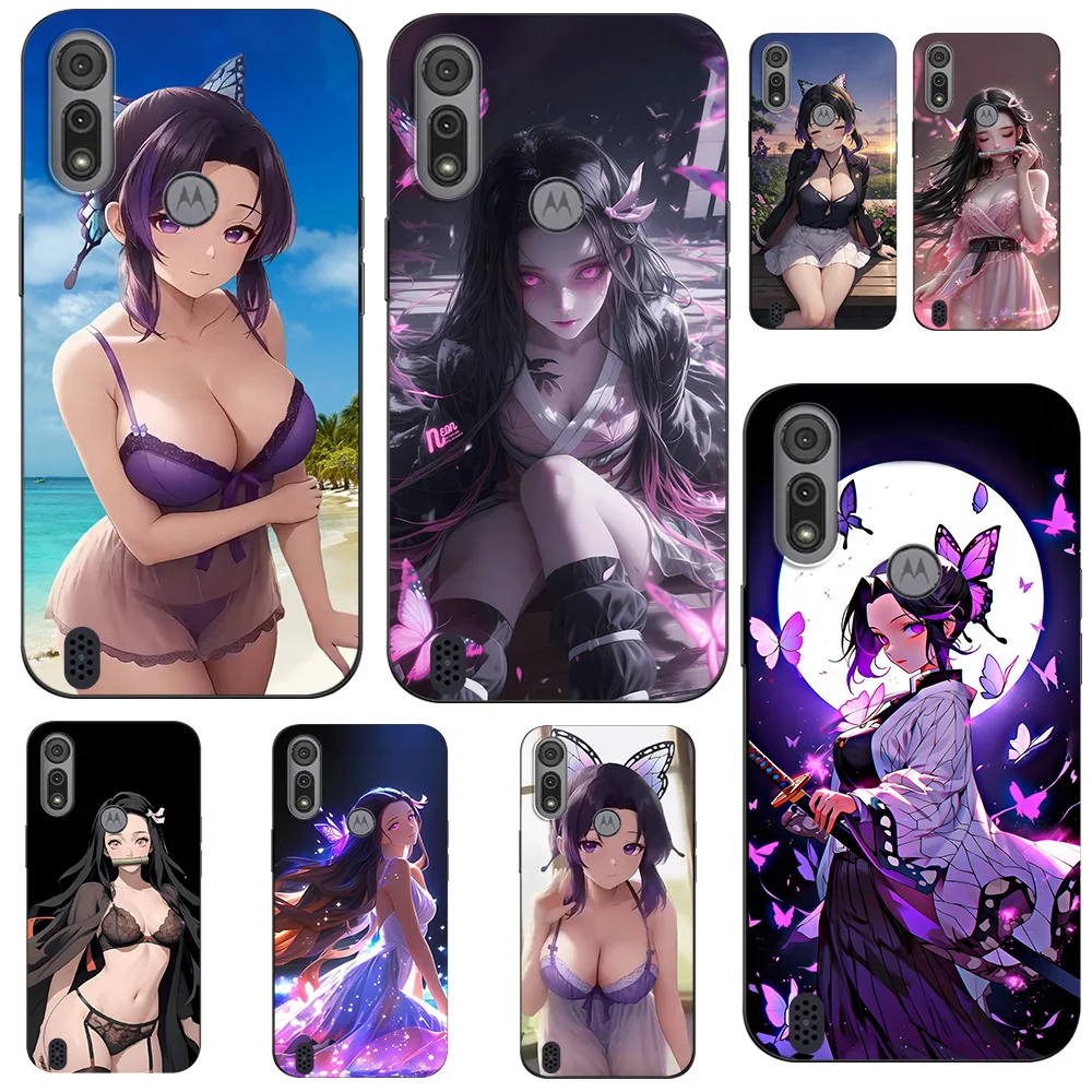 For Motorola Moto E6S E6i Case Phone Cover Protective Soft Silicone Black Tpu Case Demon Slayer NezukoBikini