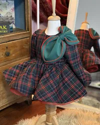 0-12Y Baby Girl Autumn Turkish Vintage Princess Black Red Plaid Dress for Birthday Holiday Easter Photography Eid