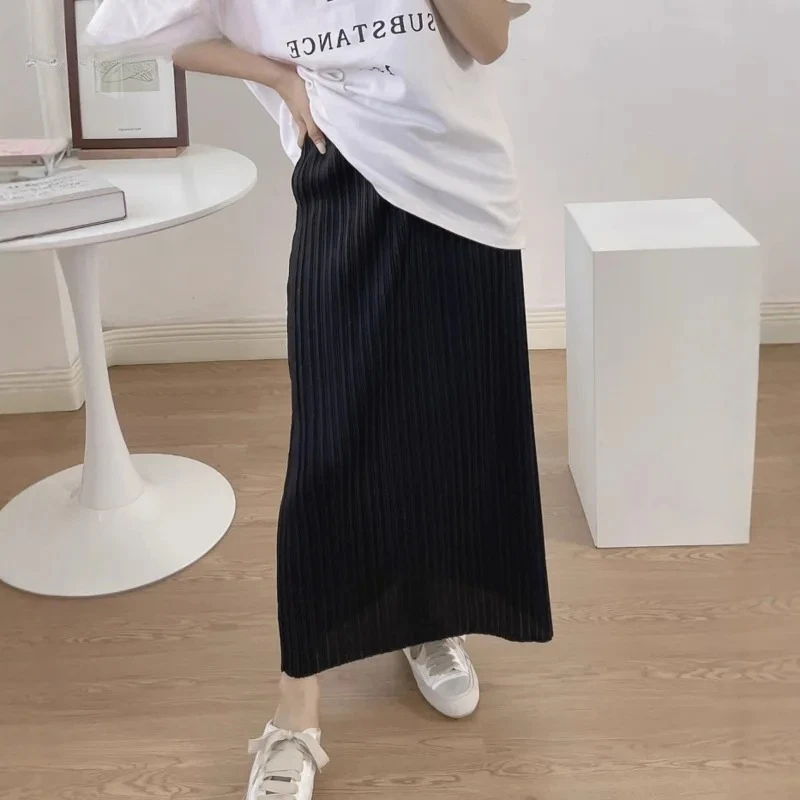 

Miyake Solid Color Loose Pleated Elastic Waist Women's Skirt 2025 Summer New Fashion Casual Versatile Design Comfortable Skirt