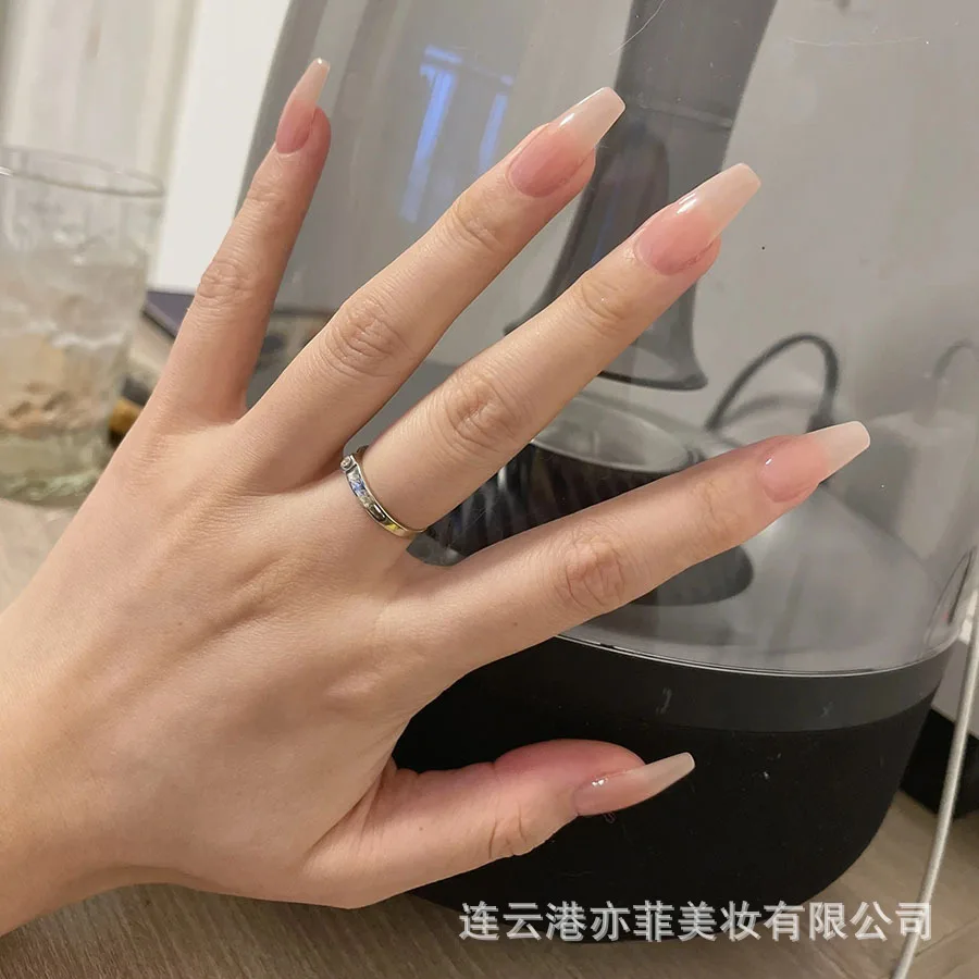 10개 롱 오벌 스퀘어 가짜 손톱 누드 컬러 인조 손톱 코핀 팁 핑크 가을 겨울 장식 수제 프레스 온 네일 아트